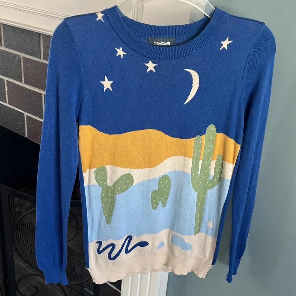ModCloth Blue Desert Moonscape Sweater - Picture 5 of 14